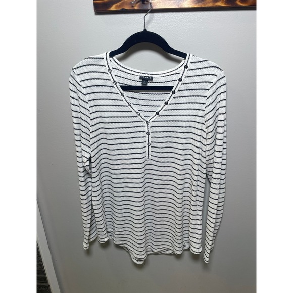 torrid Tops - Torrid Womens White Black Striped Waffle Knit Henley Thermal Top Size 1 L XL